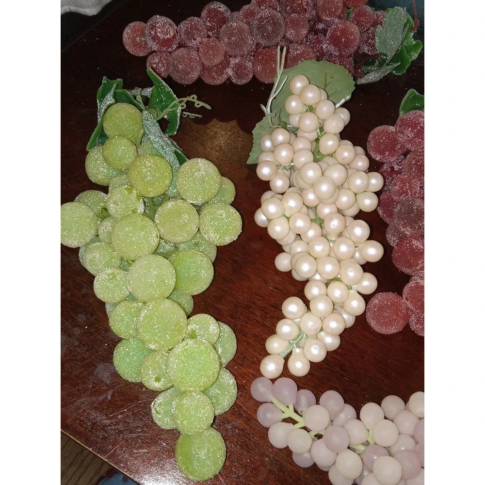 7 Vintage Artificial Faux Fruit Realistic Sugar Coated Grapes Home Table Decor
